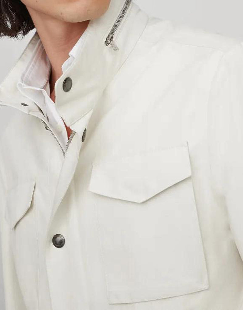 BRUNELLO CUCINELLI MEN'S ECRU LINEN SILK FIELD JACKET