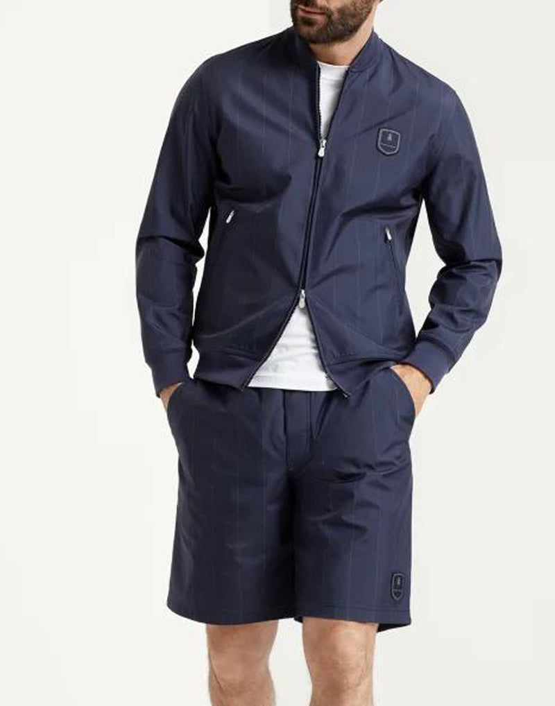 BRUNELLO CUCINELLI MEN'S BLUE ZIP-UP BOMBER JACKET