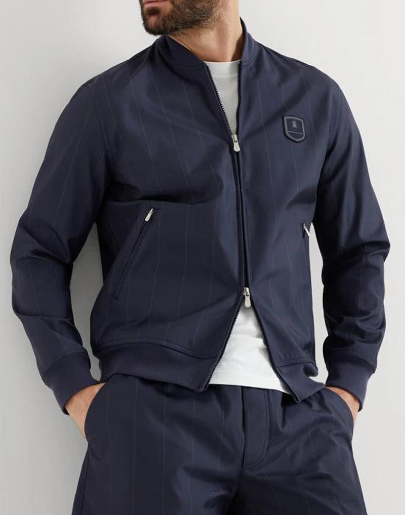 BRUNELLO CUCINELLI MEN'S BLUE ZIP-UP BOMBER JACKET