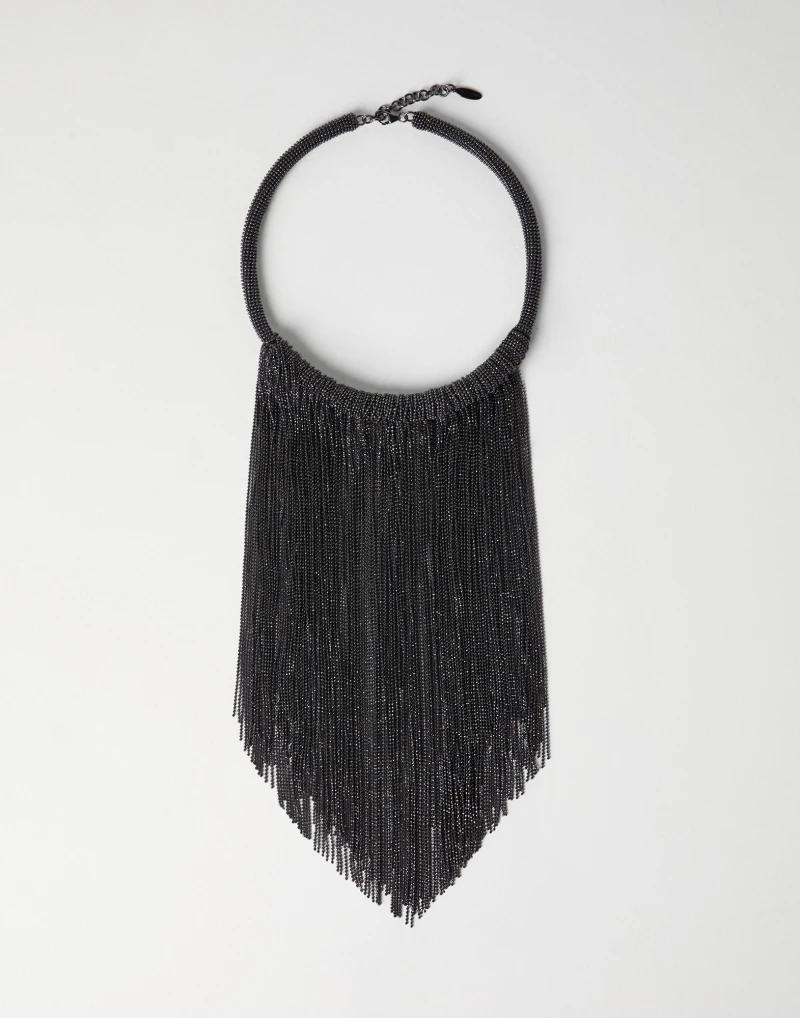BRUNELLO CUCINELLI WOMEN'S BLACK FRINGE STATEMENT NECKLACE