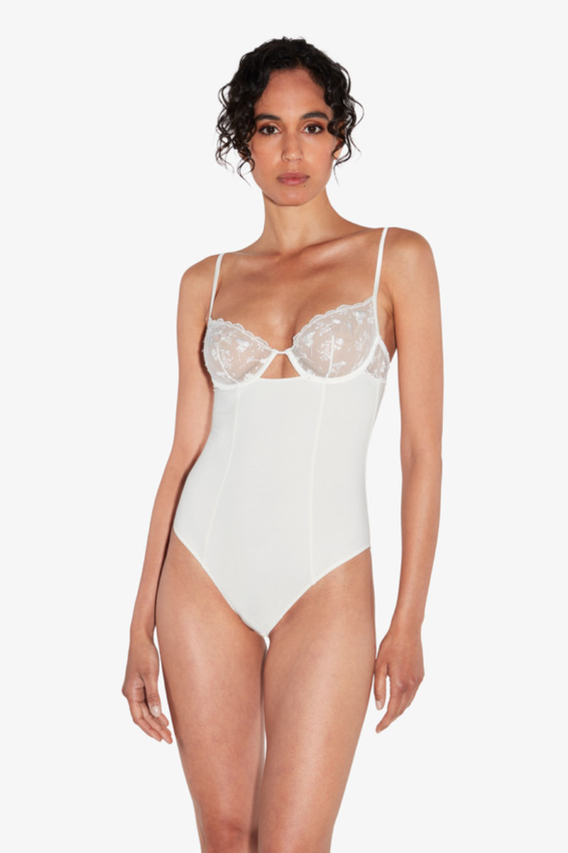 La Perla Midnight Botanica Bodysuit in Lys with embroidered tulle
