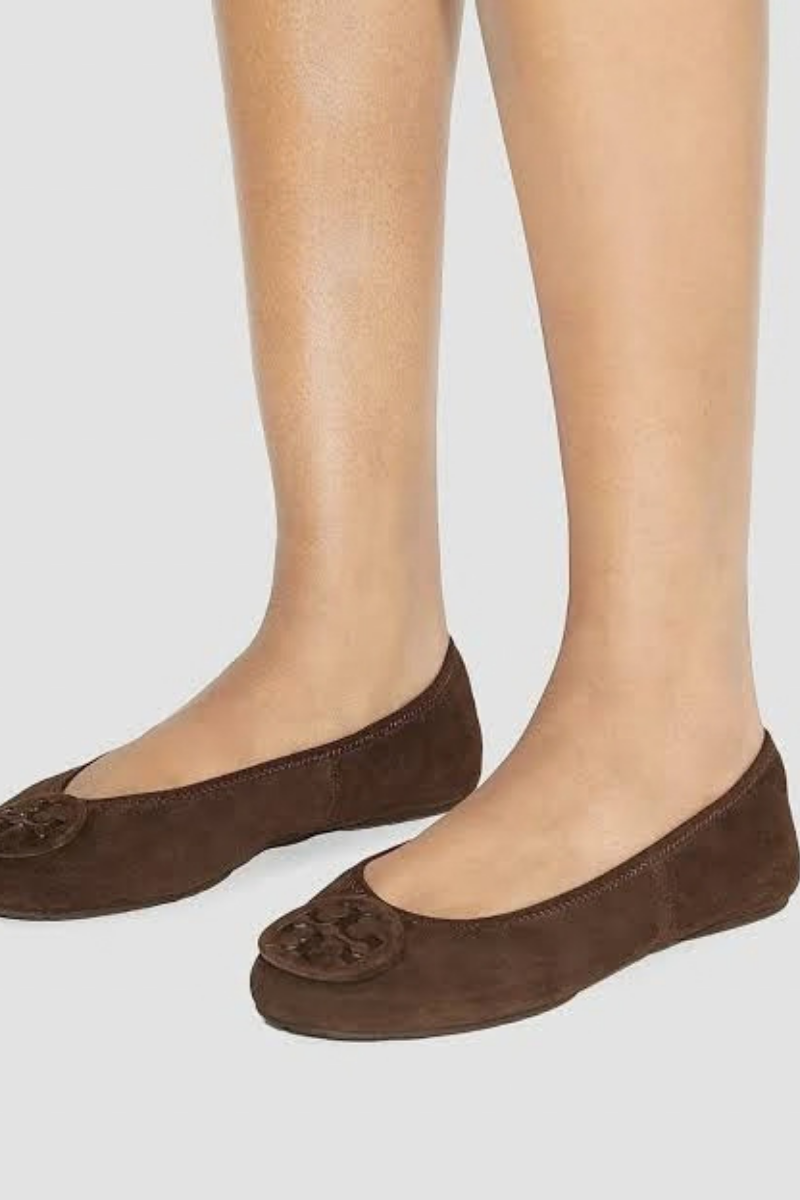 Tory Burch Reva Travel Ballet Suede Dark Cocoa 177247-200