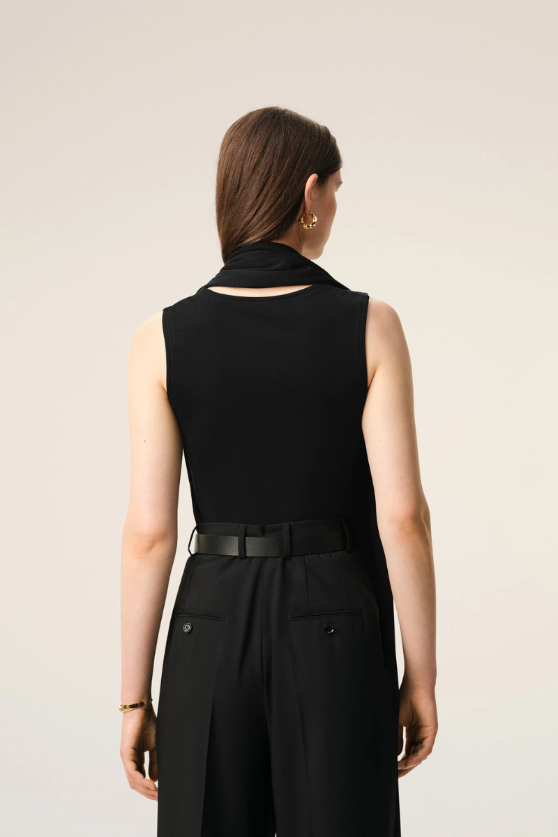 Ami Paris Black Jersey Sleeveless Lavalliere Top
