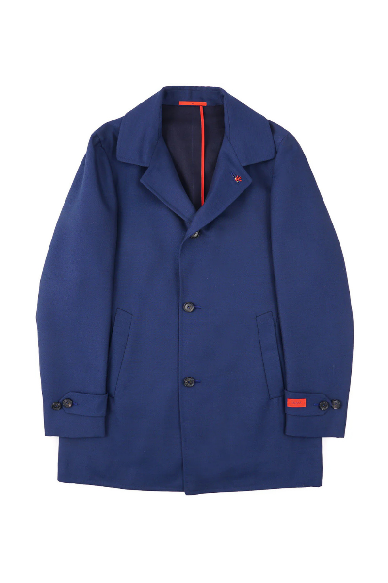 ISAIA Men's Wool-Cashmere Jacket in deep navy, featuring luxurious wool-cashmere blend and stylish Neapolitan tailoring.