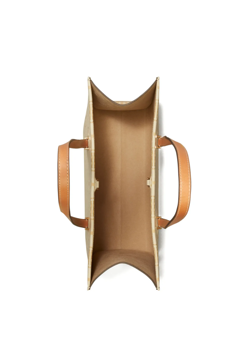 Tory Burch T Monogram Pebbled Tote in Biscotti