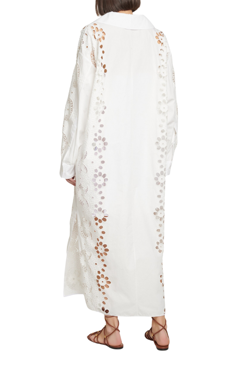 Valentino Women'S White Embroidered Cotton Midi Dress Bianco 2B3VA2U07SV_0BO