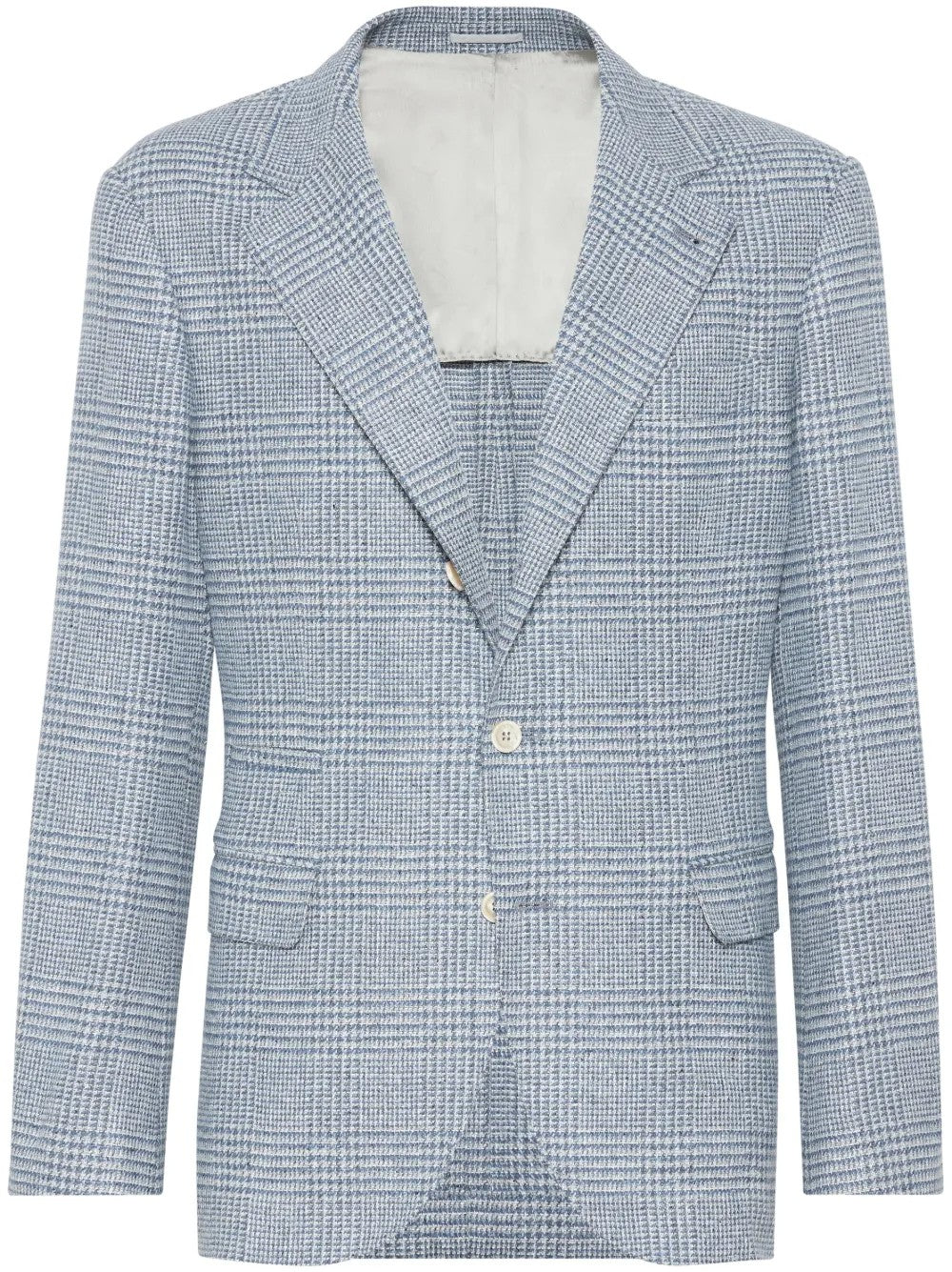 BRUNELLO CUCINELLI MEN'S CELESTE WOOL SILK BLEND CHECKED BLAZER