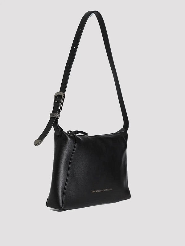 BRUNELLO CUCINELLI WOMEN'S BLACK LEATHER SHOULDER BAG