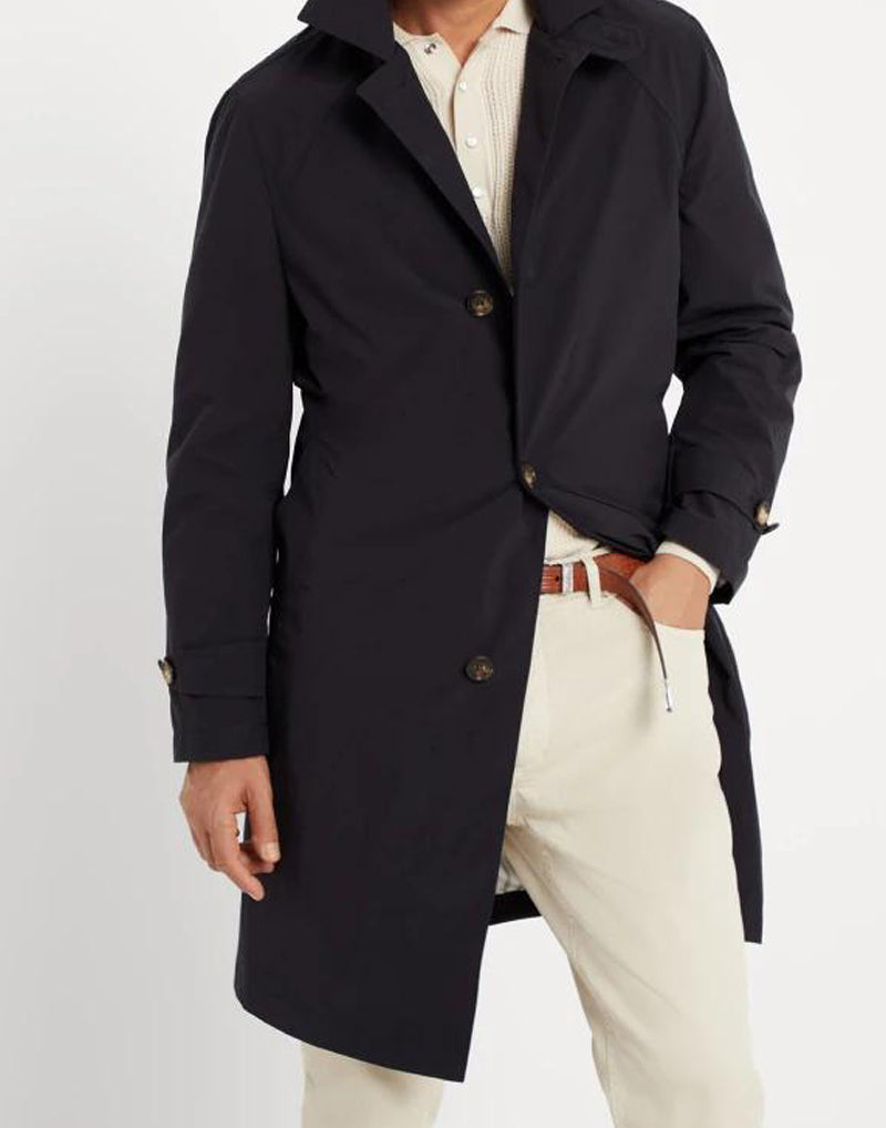 BRUNELLO CUCINELLI MEN'S BLUE TAILORED TRENCH COAT