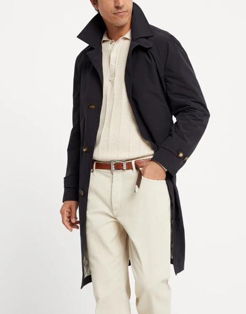 BRUNELLO CUCINELLI MEN'S BLUE TAILORED TRENCH COAT