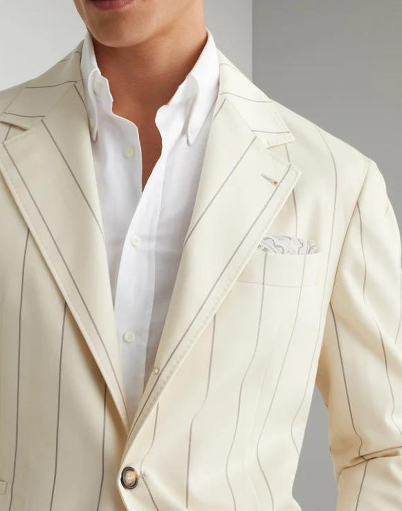 BRUNELLO CUCINELLI MEN'S OFF WHITE WOOL BLAZER