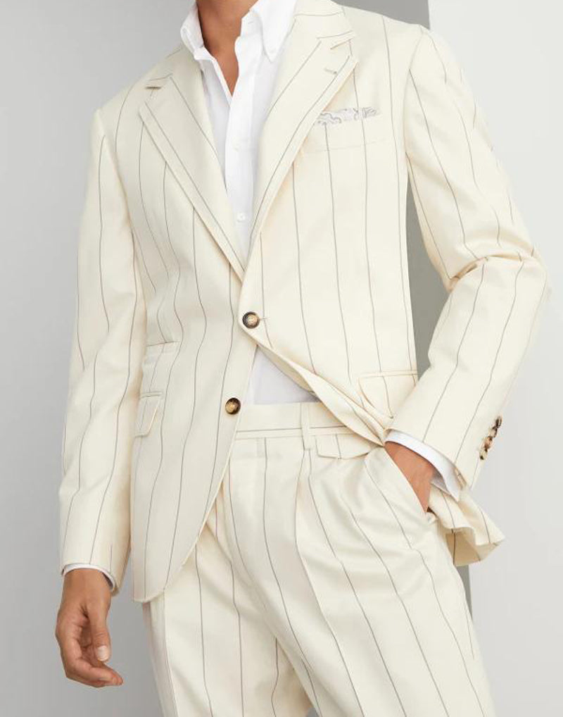 BRUNELLO CUCINELLI MEN'S OFF WHITE WOOL BLAZER
