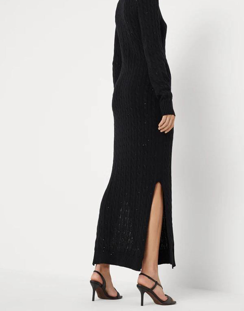 BRUNELLO CUCINELLI WOMEN'S BLACK COTTON CABLE KNIT MAXI DRESS