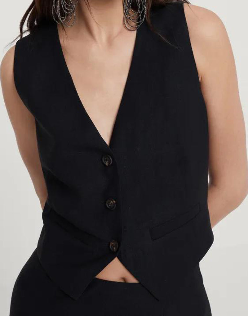 BRUNELLO CUCINELLI WOMEN'S BLACK TAILORED VEST WITH BUTTONS