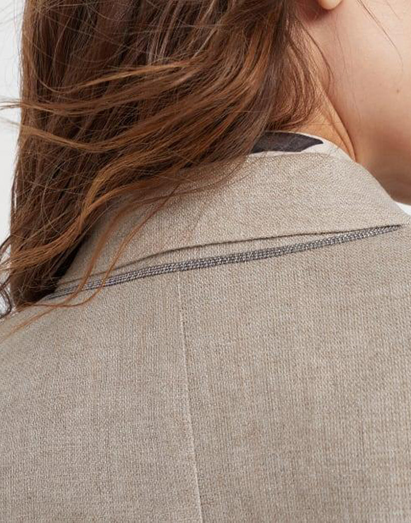 BRUNELLO CUCINELLI WOMEN'S BEIGE LINEN DOUBLE-BREASTED OVERCOAT