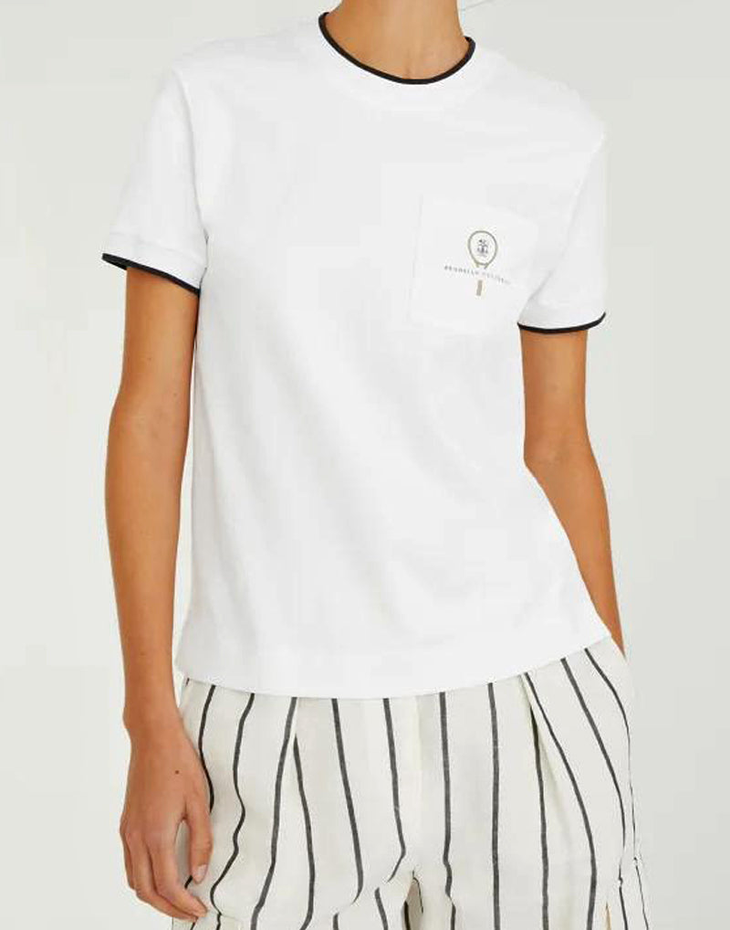 BRUNELLO CUCINELLI WOMEN'S WHITE COTTON CREW NECK T-SHIRT
