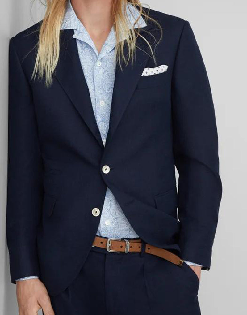 BRUNELLO CUCINELLI MEN'S NAVY WOOL BLEND TAILORED BLAZER