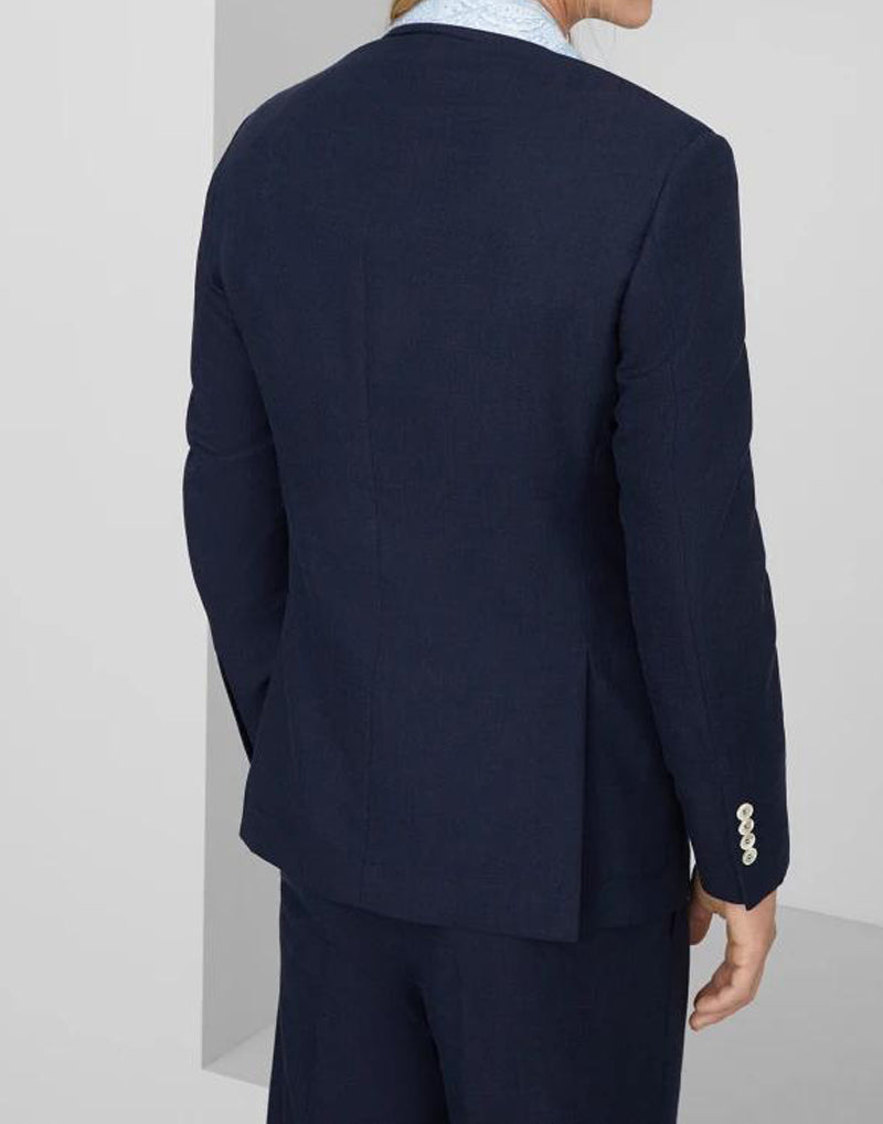 BRUNELLO CUCINELLI MEN'S NAVY WOOL BLEND TAILORED BLAZER