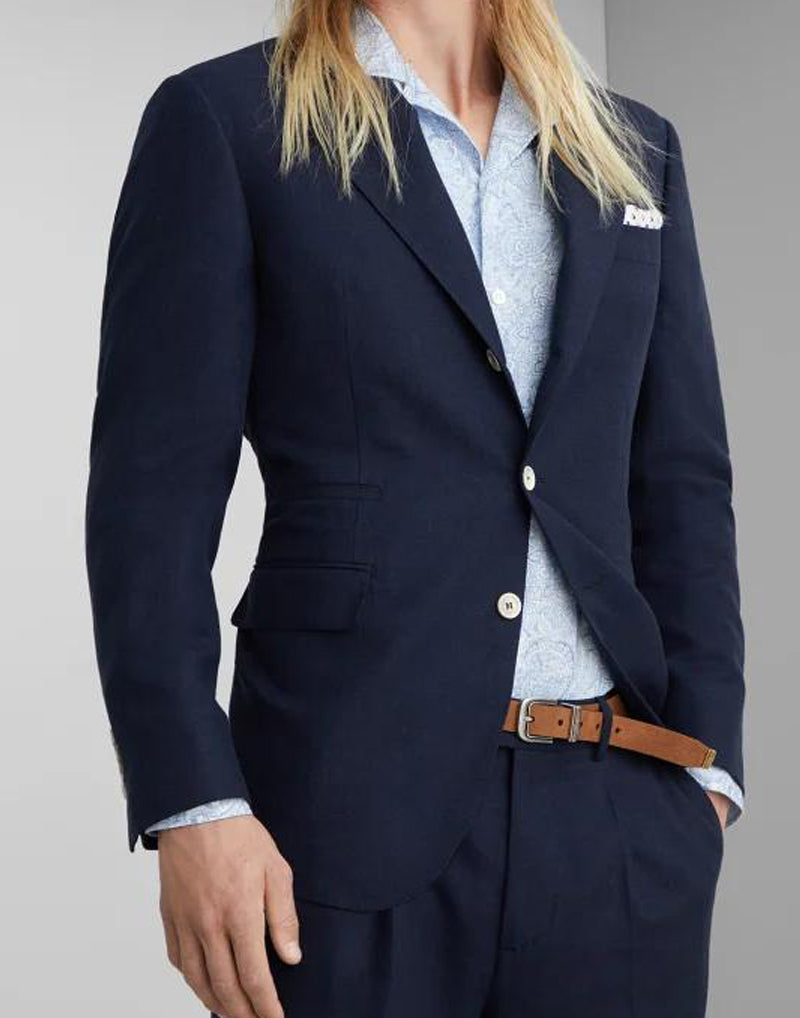 BRUNELLO CUCINELLI MEN'S NAVY WOOL BLEND TAILORED BLAZER
