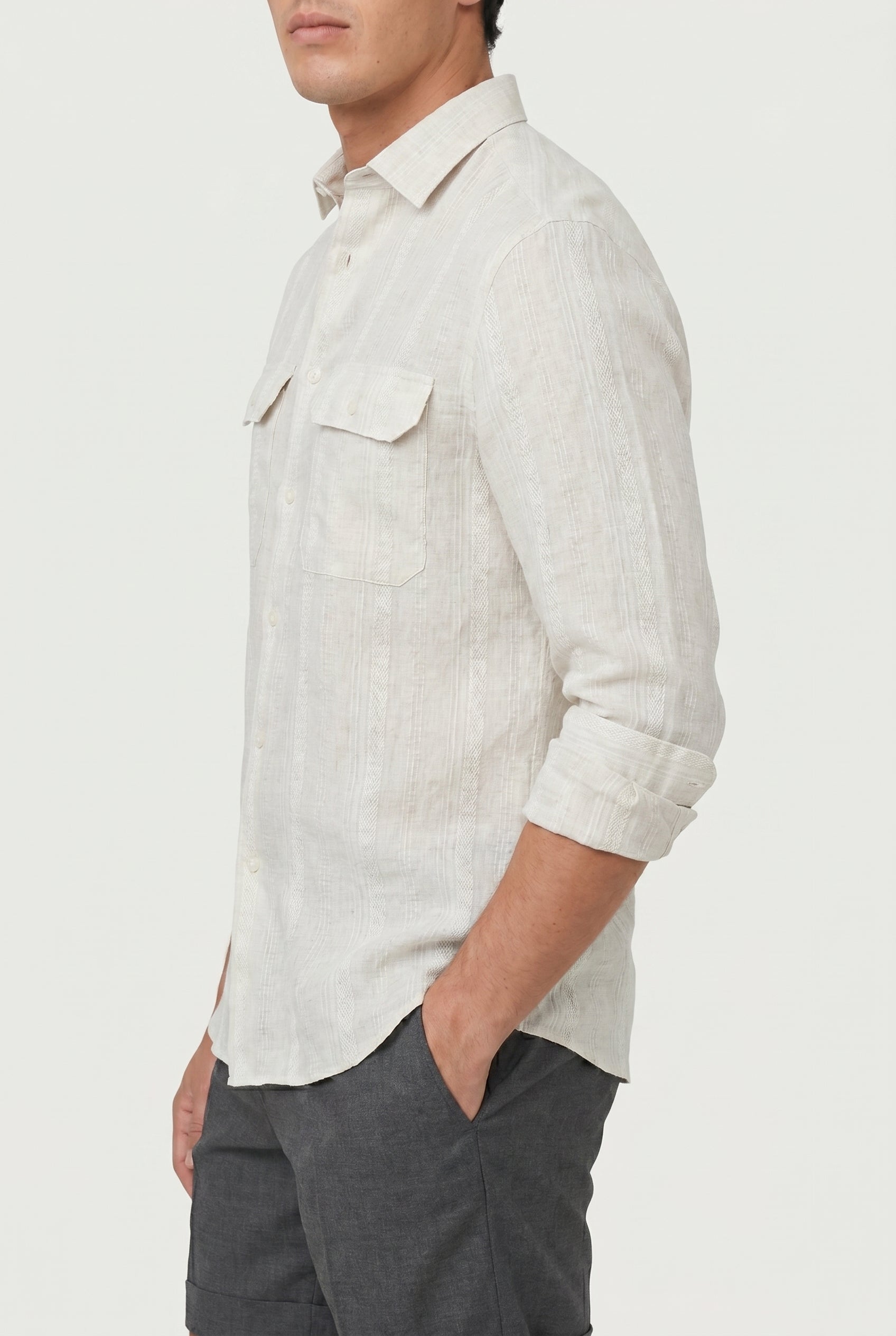 BRUNELLO CUCINELLI MEN'S CRETE LINEN STRIPED BUTTON-UP SHIRT