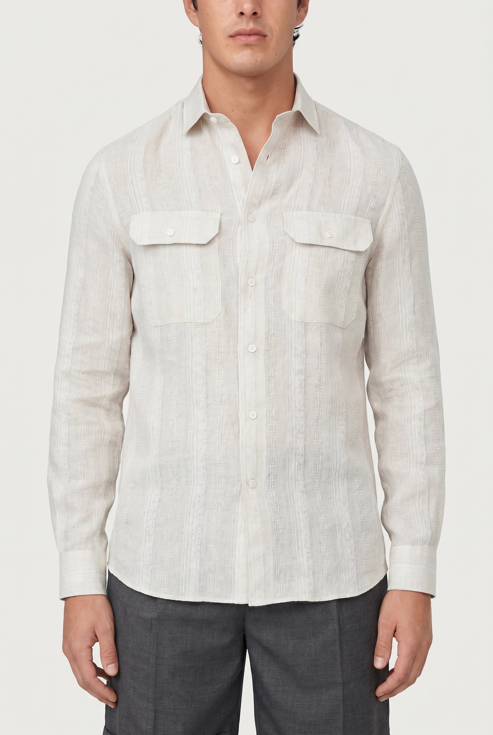 BRUNELLO CUCINELLI MEN'S CRETE LINEN STRIPED BUTTON-UP SHIRT