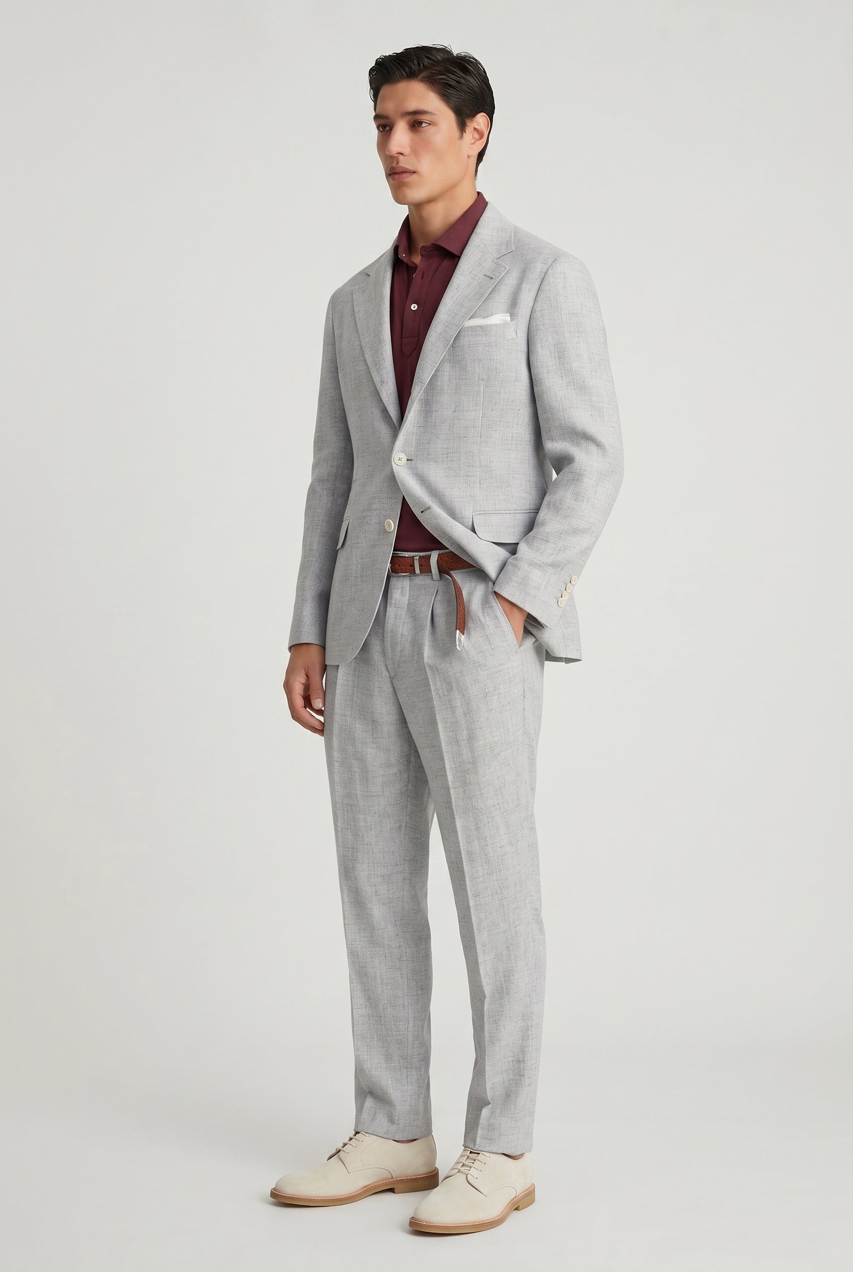 BRUNELLO CUCINELLI MEN'S GREY LINEN WOOL DECONSTRUCTED BLAZER