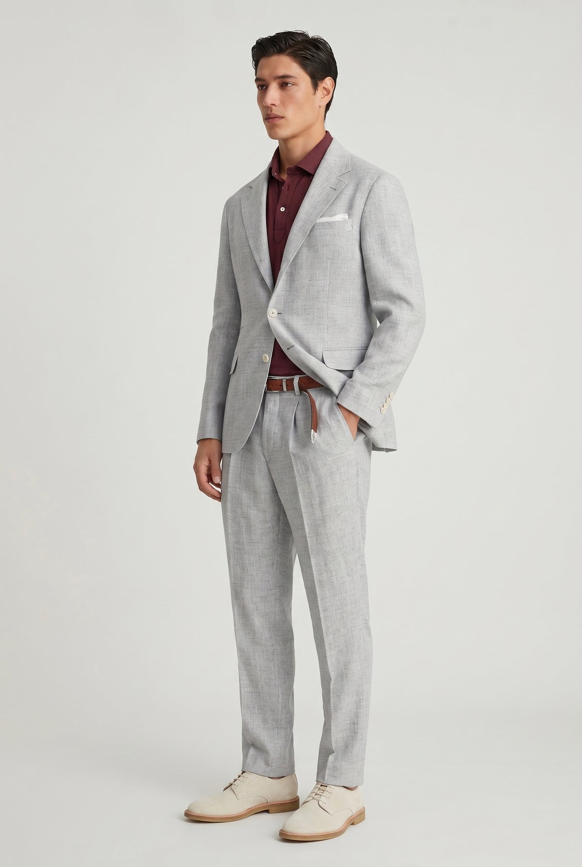 BRUNELLO CUCINELLI MEN'S LIGHT GREY LINEN WOOL BLAZER