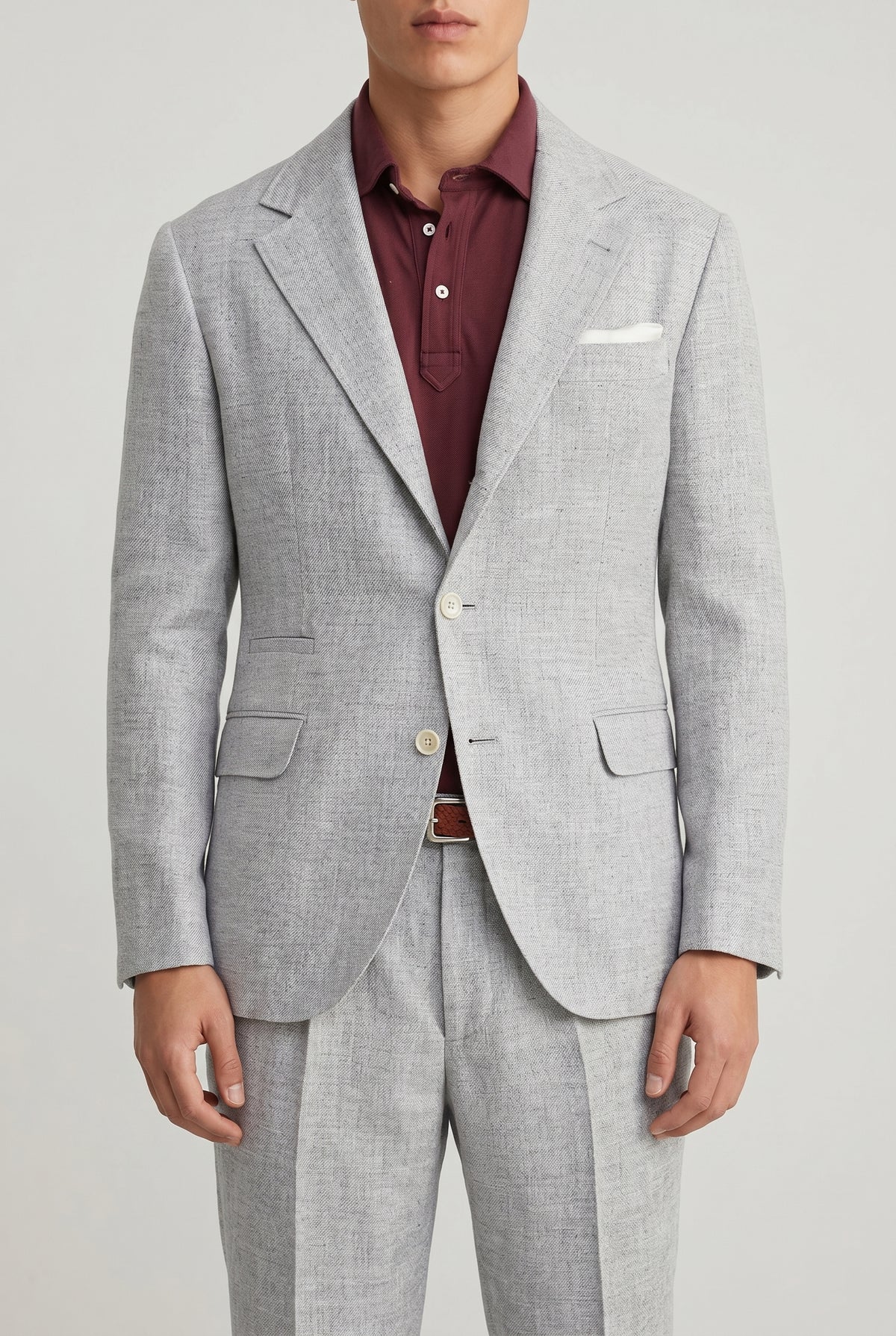 BRUNELLO CUCINELLI MEN'S LIGHT GREY LINEN WOOL BLAZER