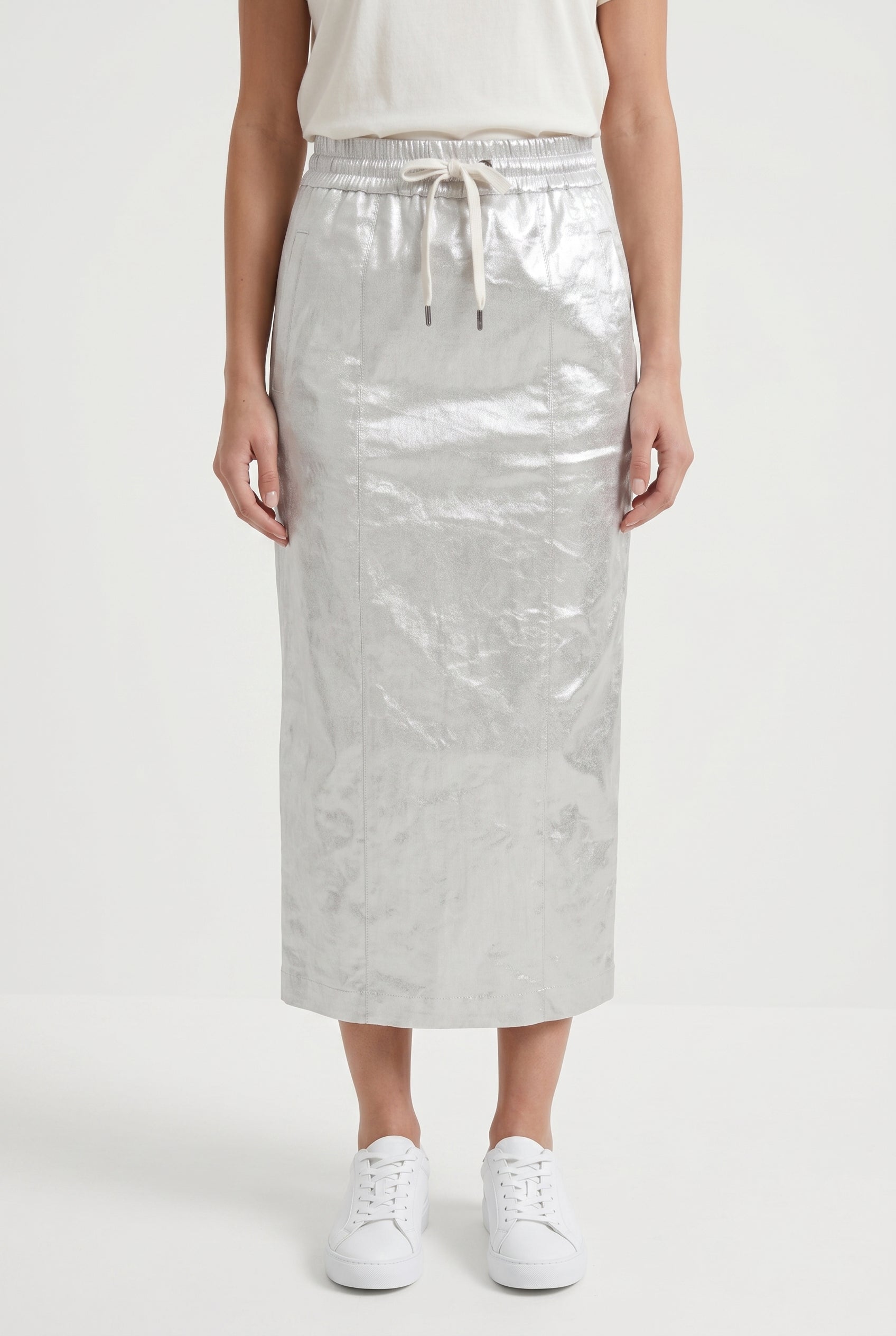 BRUNELLO CUCINELLI WOMEN'S SILVER LINEN BLEND STRAIGHT SKIRT