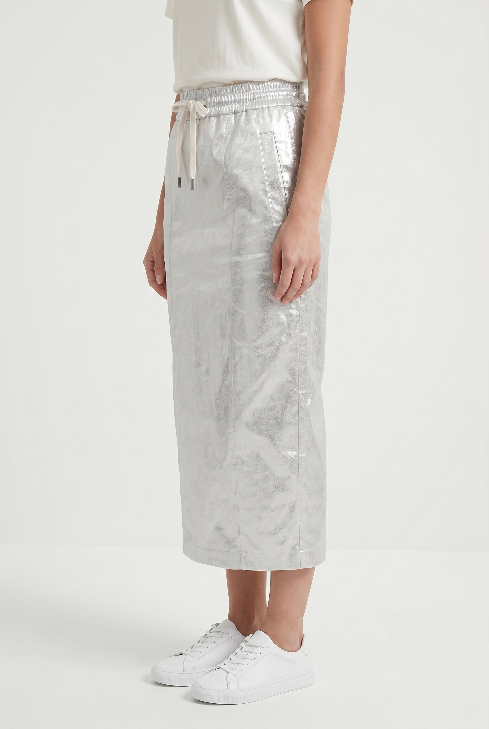 BRUNELLO CUCINELLI WOMEN'S SILVER LINEN BLEND STRAIGHT SKIRT