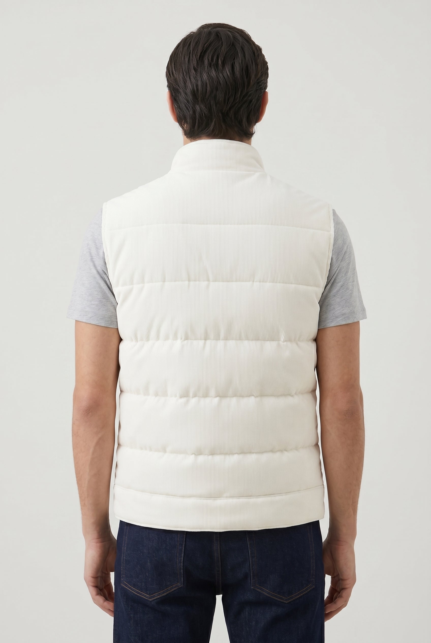 BRUNELLO CUCINELLI MEN'S WHITE DOWN QUILTED VEST