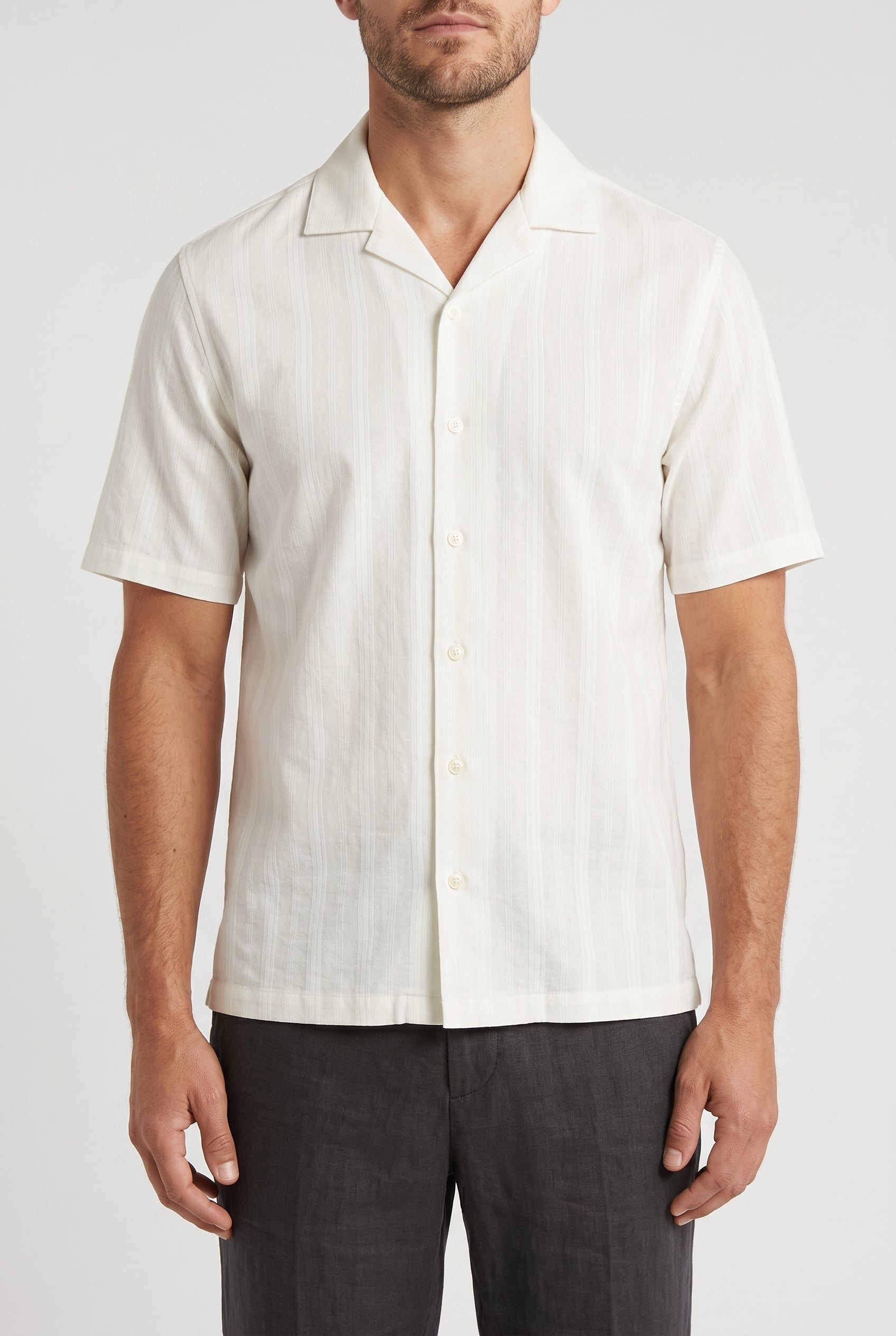 BRUNELLO CUCINELLI MEN'S OFF WHITE SHORT SLEEVE SHIRT