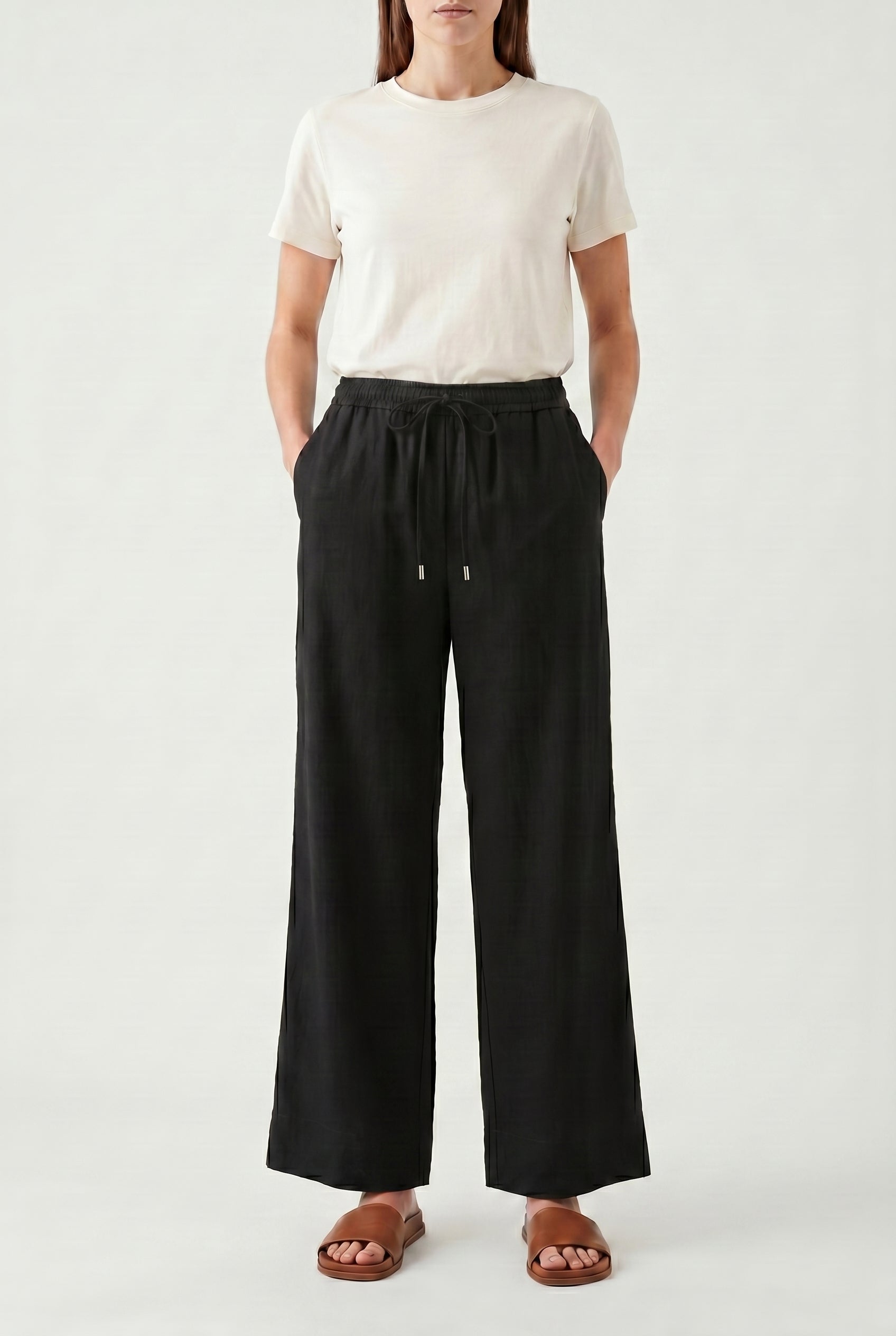 BRUNELLO CUCINELLI WOMEN'S BLACK WIDE LEG COTTON TROUSERS