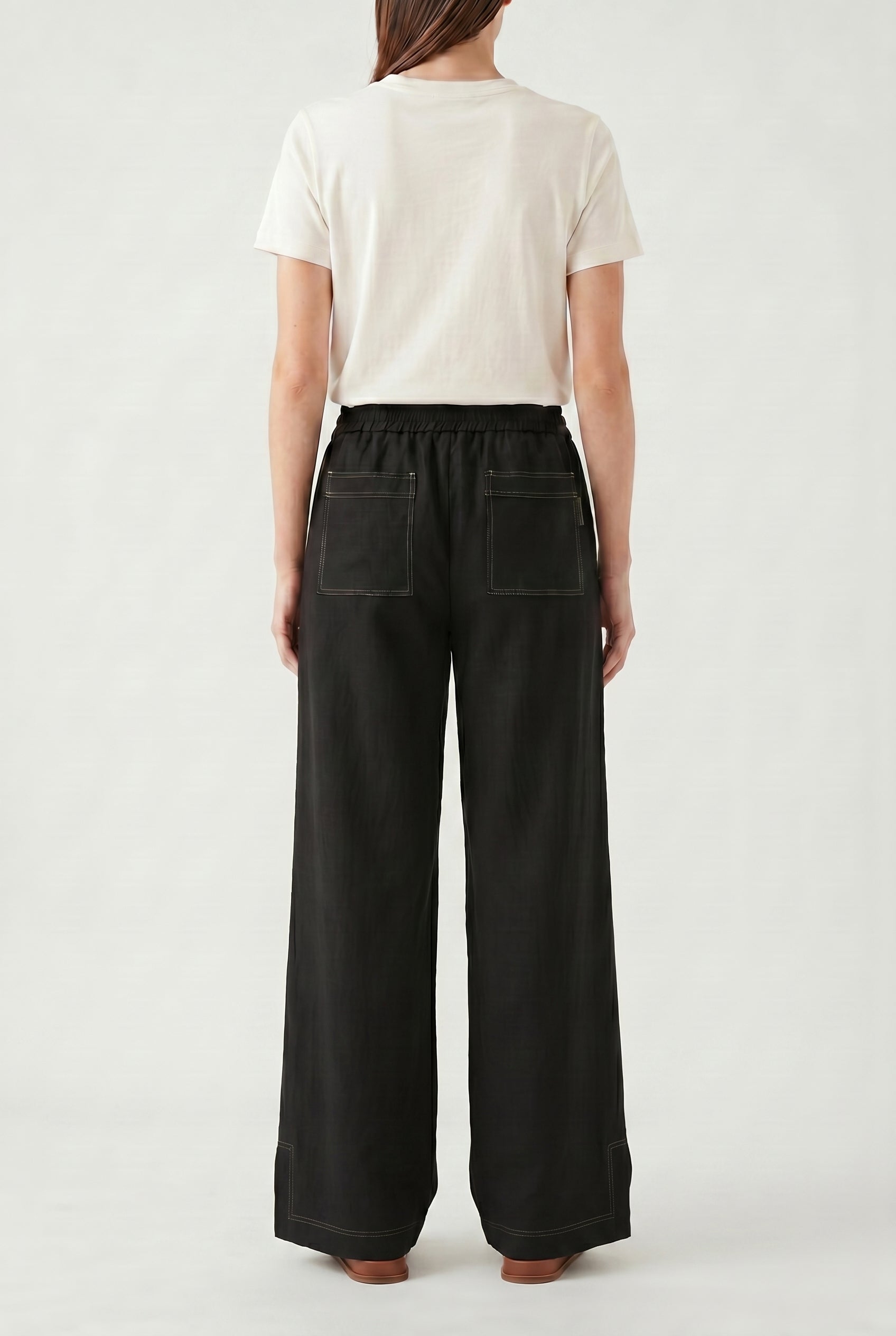 BRUNELLO CUCINELLI WOMEN'S BLACK WIDE LEG COTTON TROUSERS