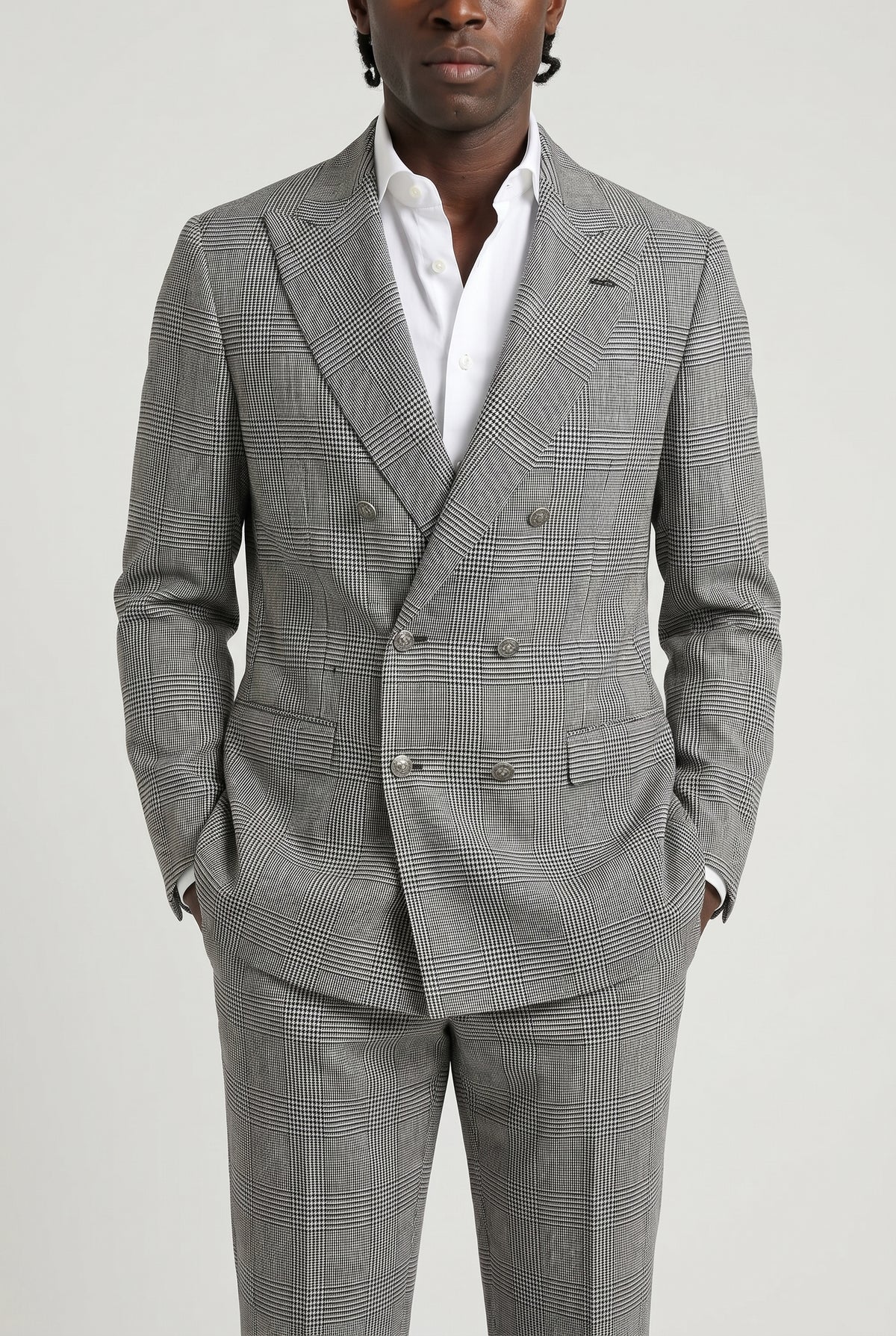 BRUNELLO CUCINELLI MEN'S GRAY LINEN PLAID SUIT
