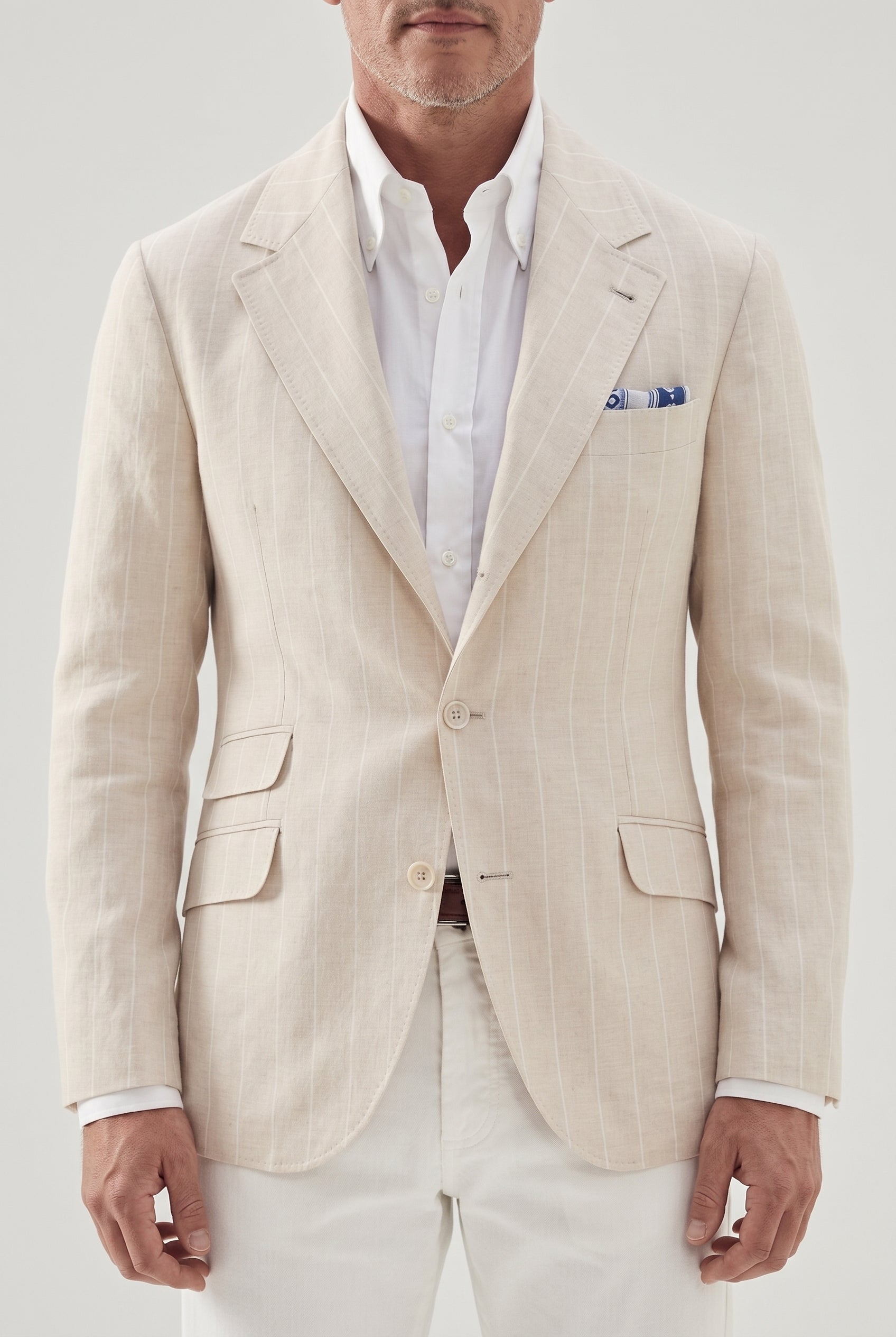 BRUNELLO CUCINELLI MEN'S SAND LINEN WOOL TAILORED BLAZER