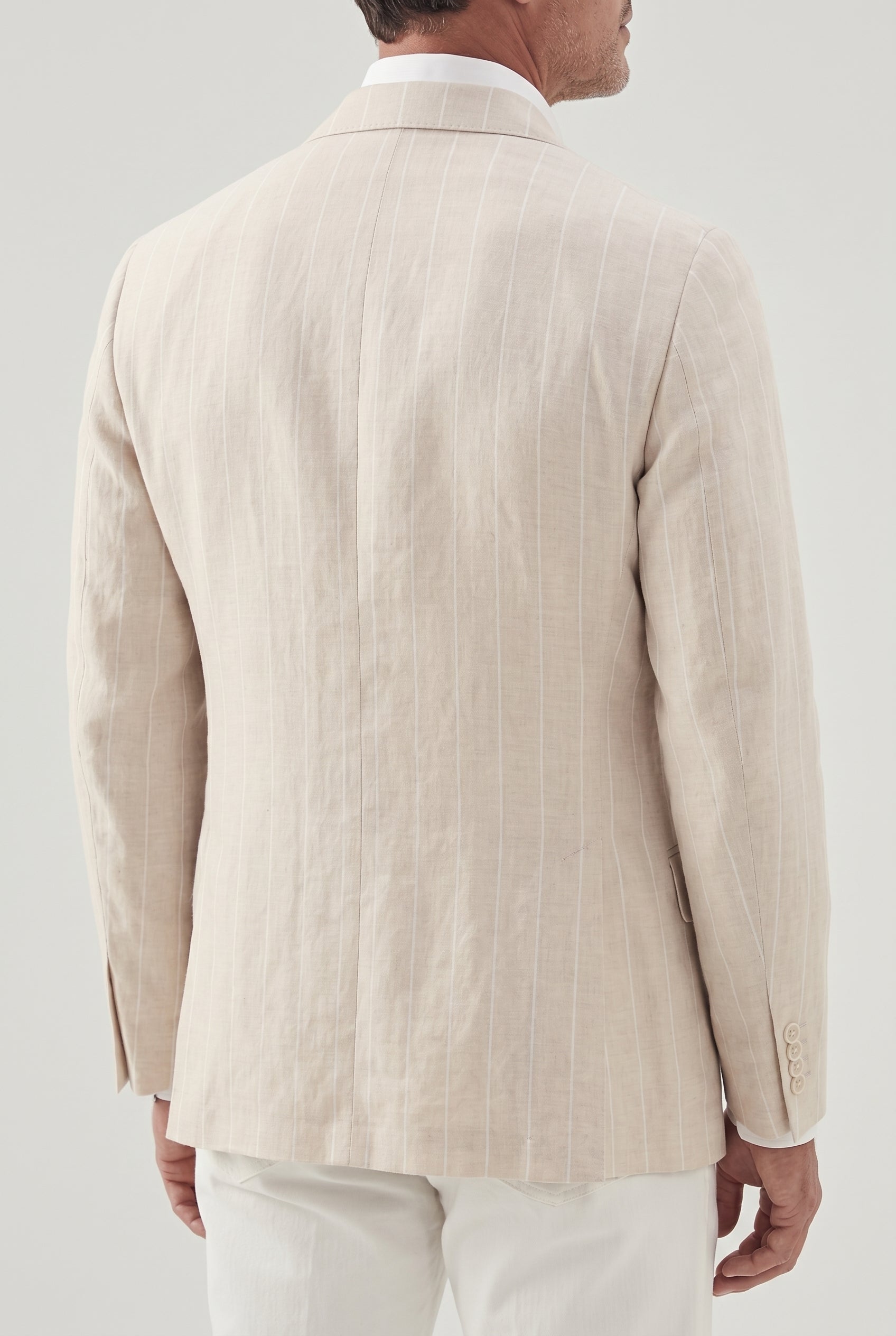 BRUNELLO CUCINELLI MEN'S SAND LINEN WOOL TAILORED BLAZER