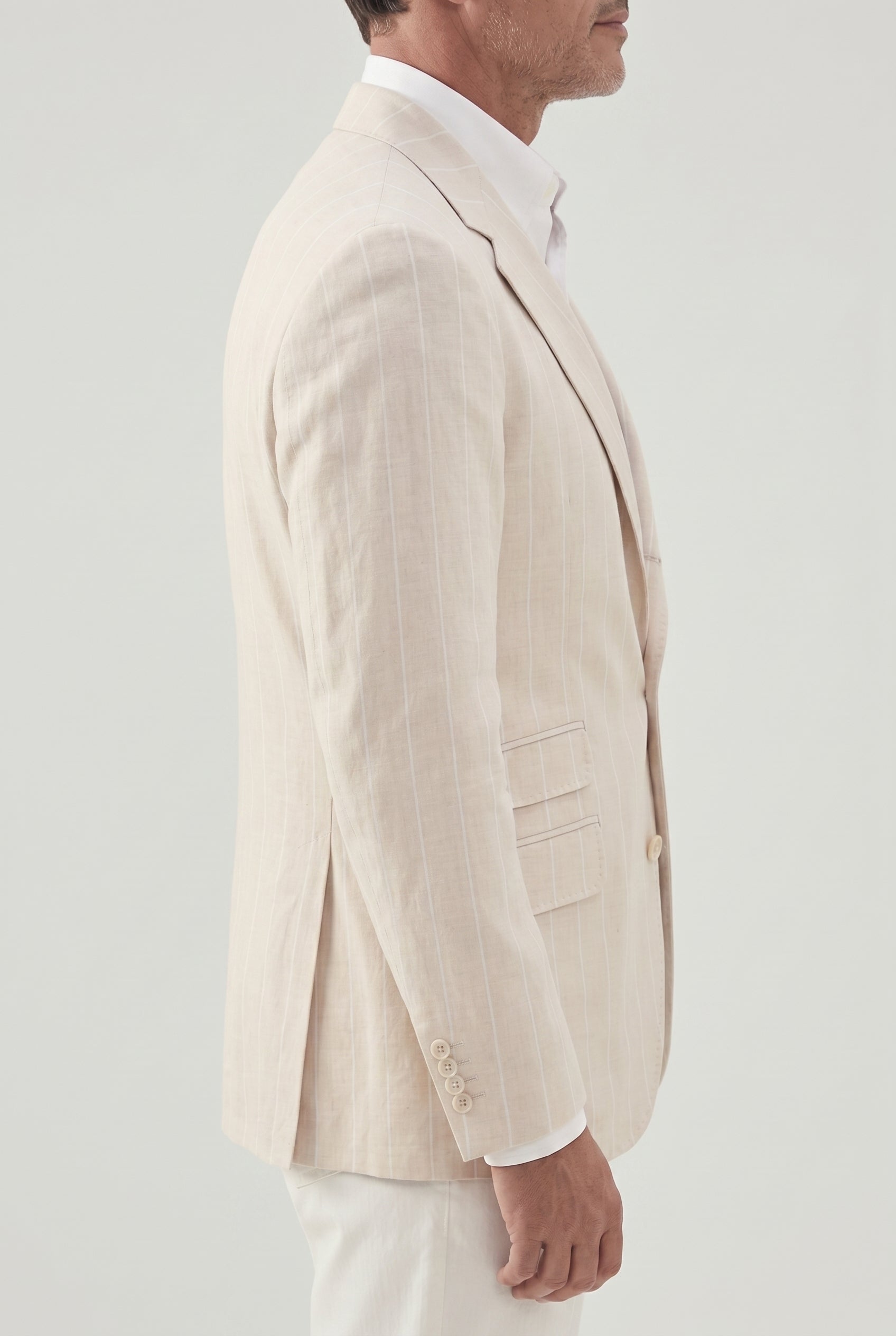 BRUNELLO CUCINELLI MEN'S SAND LINEN WOOL TAILORED BLAZER