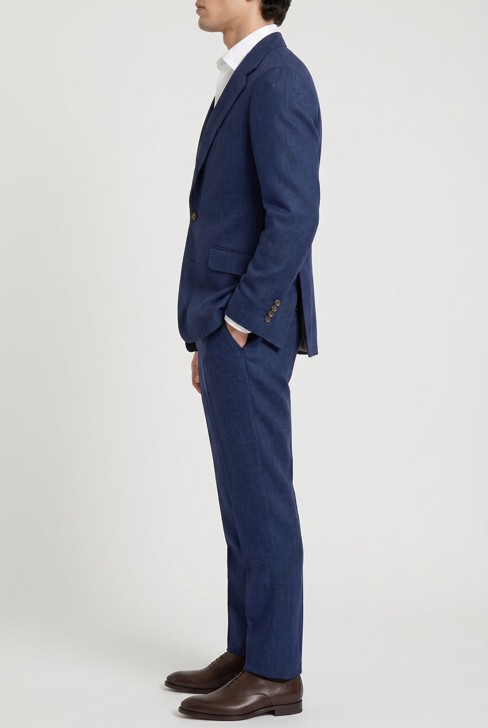 BRUNELLO CUCINELLI MEN'S INDIGO LINEN WOOL TAILORED SUIT