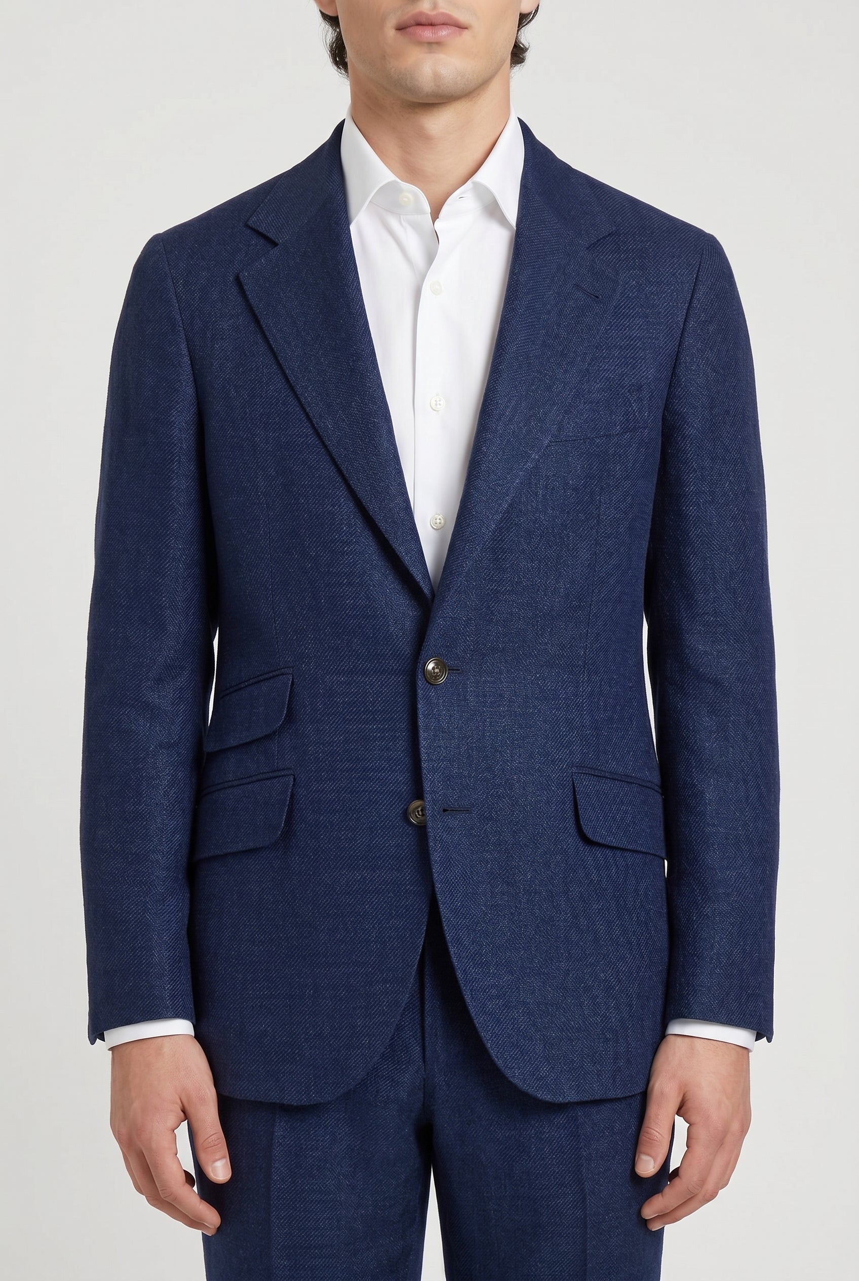 BRUNELLO CUCINELLI MEN'S INDIGO LINEN WOOL TAILORED SUIT