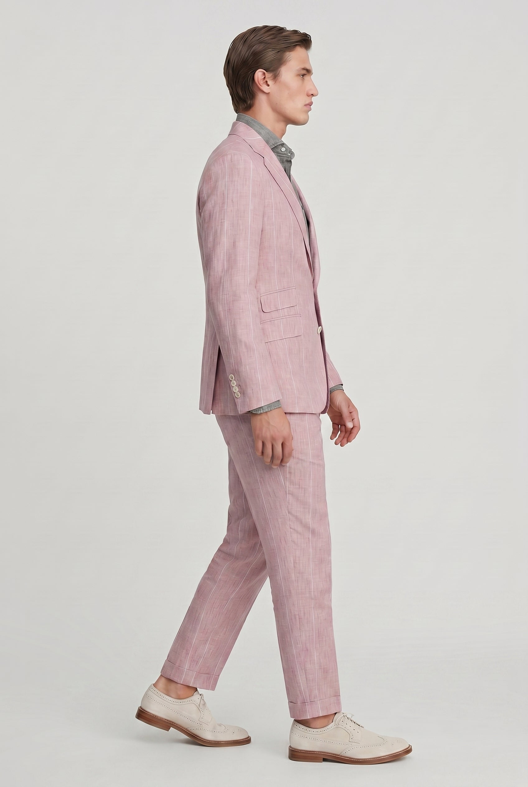 BRUNELLO CUCINELLI MEN'S ROSE LINEN TAILORED SUIT