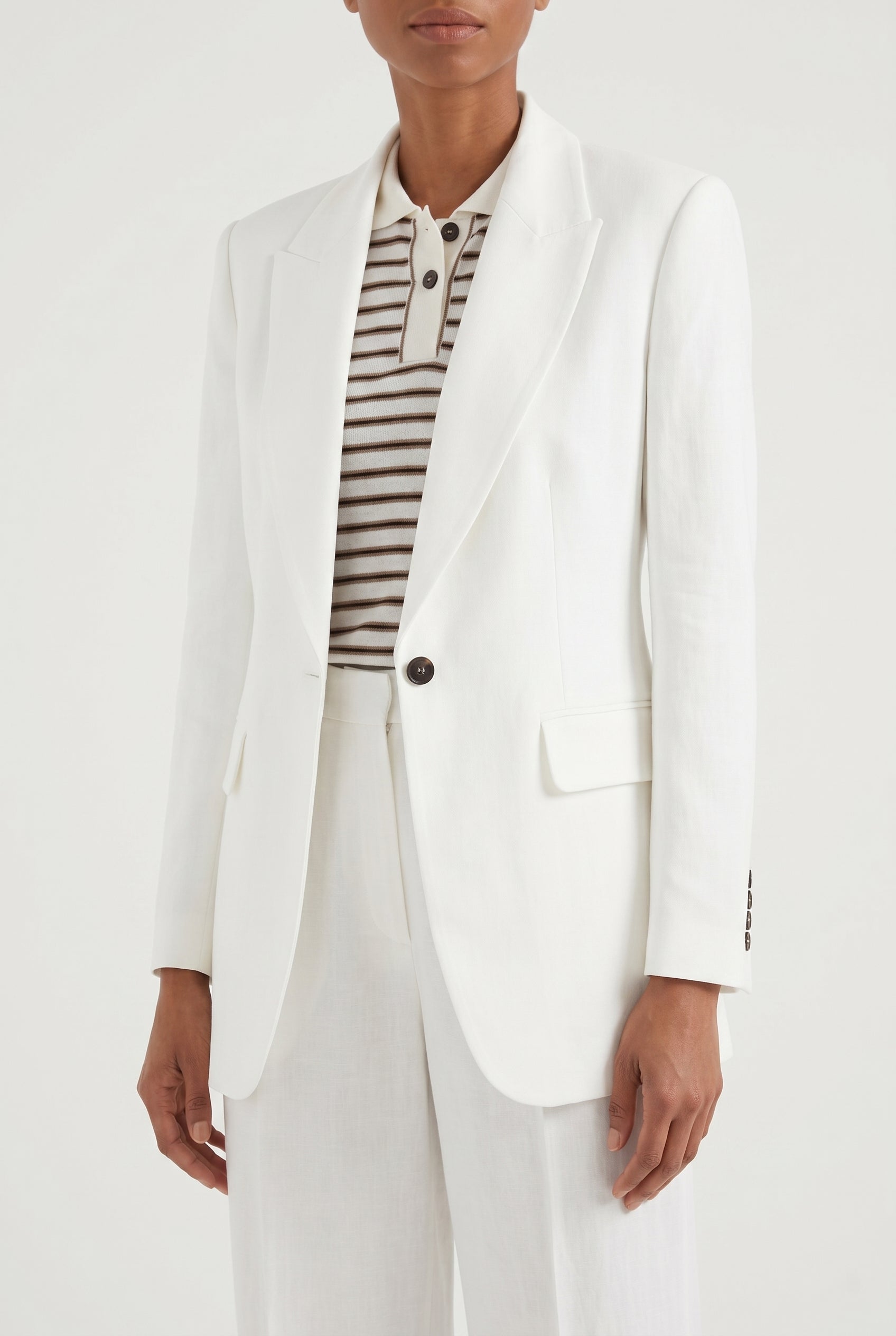BRUNELLO CUCINELLI WOMEN'S NATURAL LINEN BLEND TAILORED BLAZER