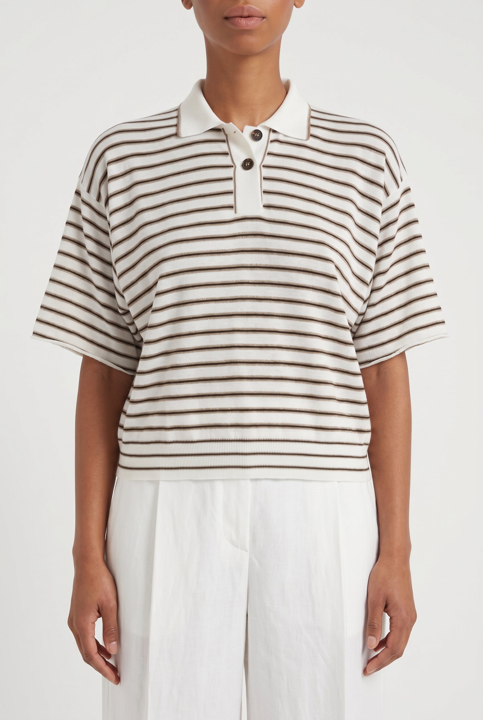 BRUNELLO CUCINELLI WOMEN'S WHITE STRIPED WOOL SHIRT