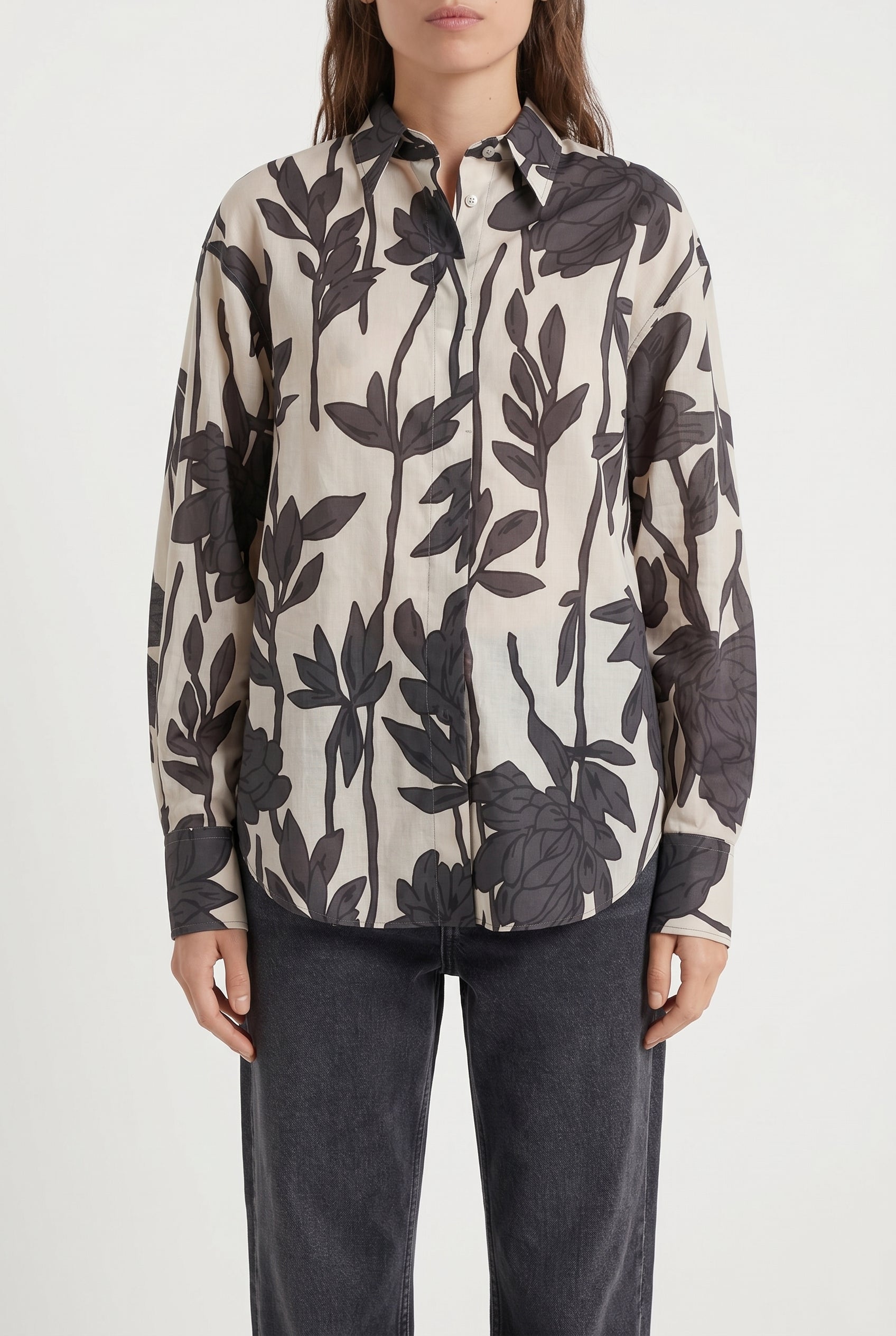 BRUNELLO CUCINELLI WOMEN'S BEIGE FLORAL OVERSIZED SHIRT