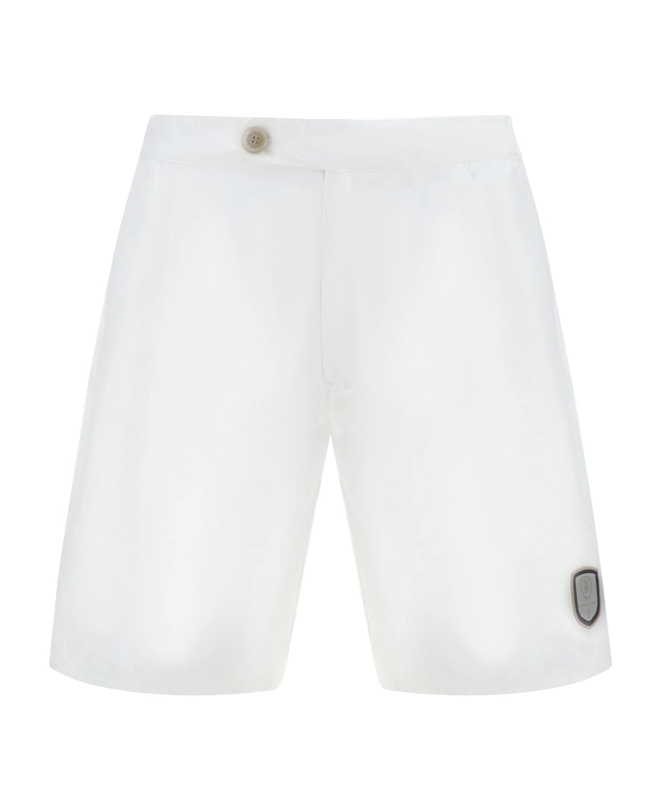 BRUNELLO CUCINELLI MEN'S WHITE TAILORED SHORTS WITH BUTTON DETAIL