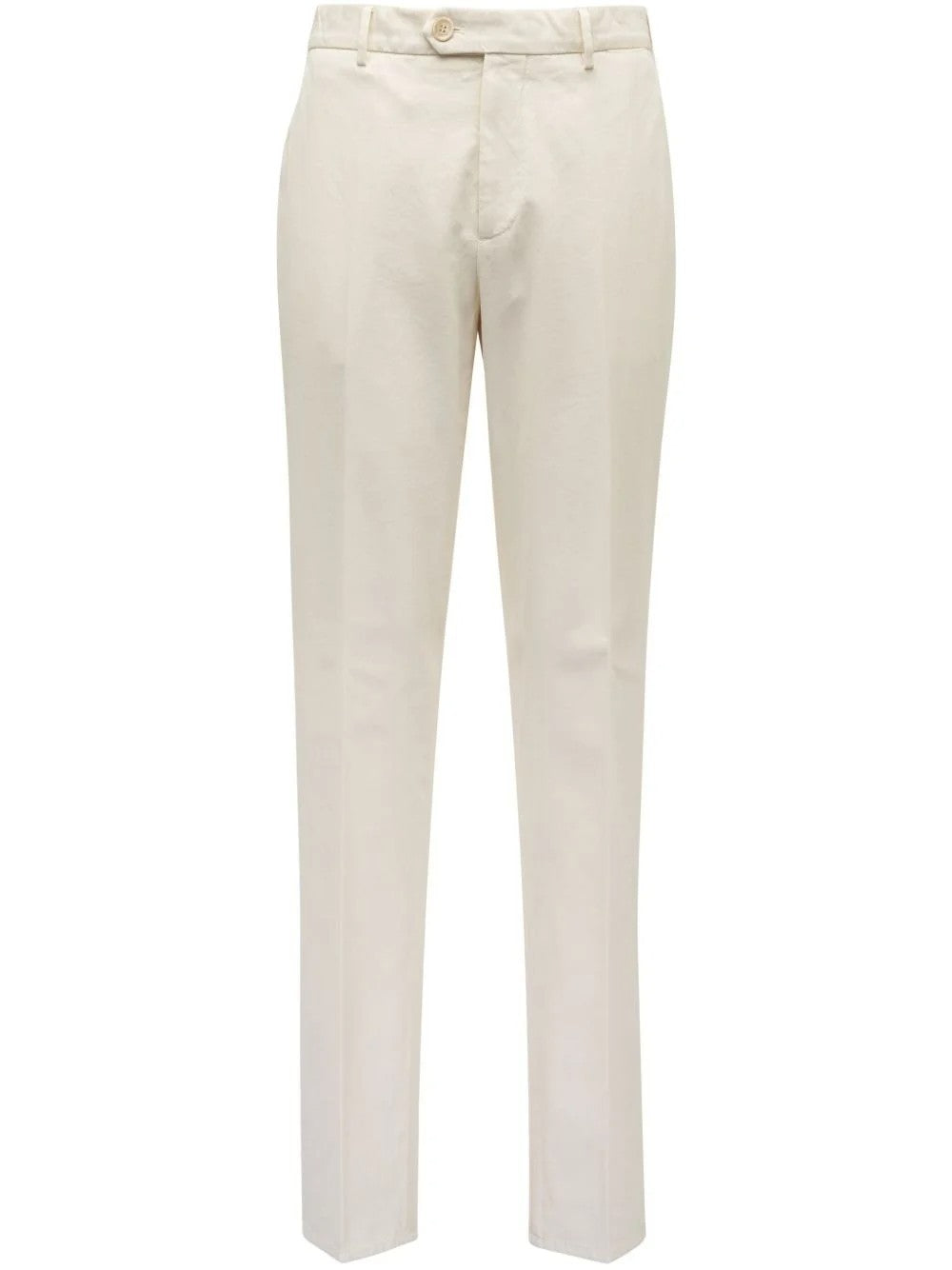 BRUNELLO CUCINELLI MEN'S OFF WHITE TAILORED COTTON TROUSERS