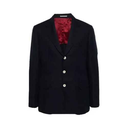 BRUNELLO CUCINELLI MEN'S NAVY WOOL COTTON BLAZER