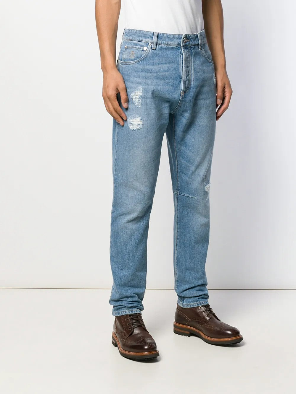 BRUNELLO CUCINELLI MEN'S LIGHT BLUE RELAXED DENIM TROUSERS