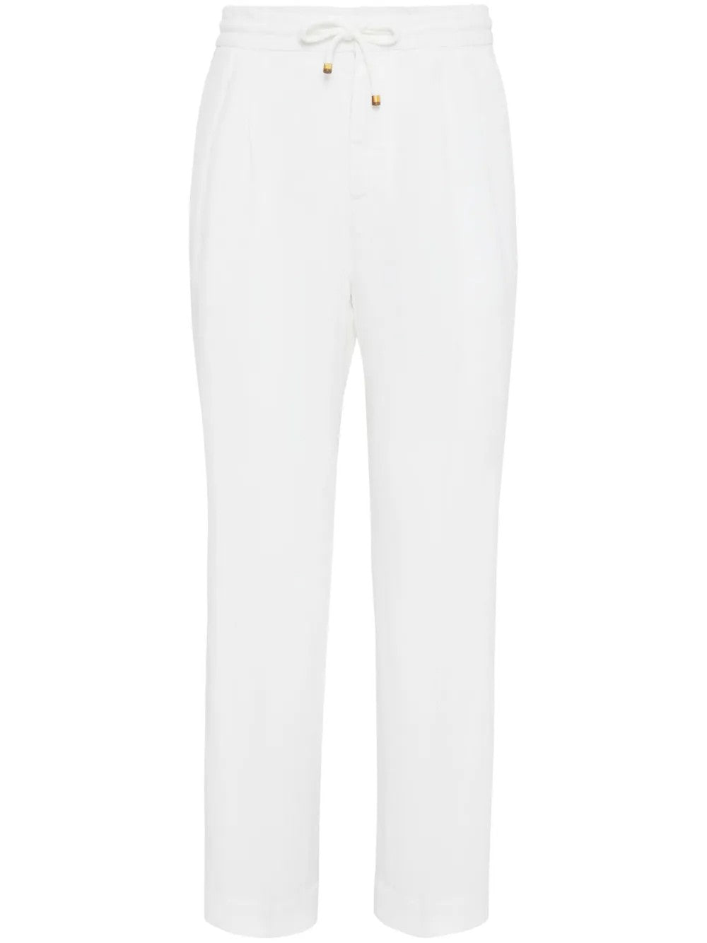 BRUNELLO CUCINELLI MEN'S WHITE LINEN RELAXED TROUSERS