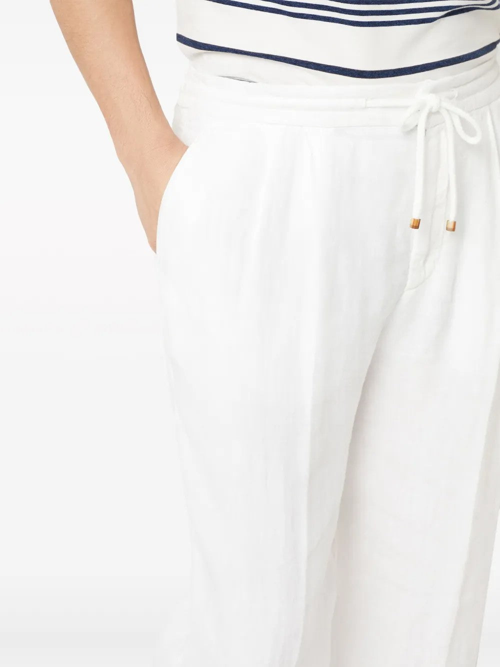 BRUNELLO CUCINELLI MEN'S WHITE LINEN RELAXED TROUSERS